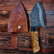 Custom Hand Forged Butcher Cleaver Knife Carbon Steel Chef's Kitchen With Sheath