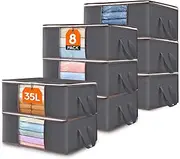 Lifewit 8 Pack Clothes Storage Bag, Foldable Storage Boxes Wardrobe Storage Organizer Moving Bag with Reinforced Handle Sturdy Fabric Clear Window for Towel, Sweater, Bedding, Grey