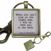 Alice in Wonderland Quote Glass Top Clip-on Key Chain Handcrafted Love You Gift
