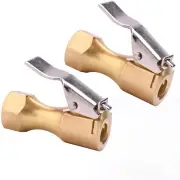 2Pcs Tire Inflatable Straight Copper Open Flow Lock-On Air Chuck W/Clip For Car