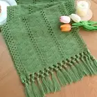 Green Table Runner with Tassels for Christmas Decor 90 Inches Long Macrame Ta...