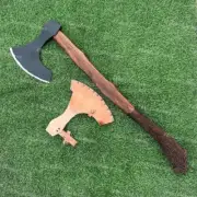 Custom Handmade Viking-Inspired Wolf Head Bearded Viking Axe W/ Sheath USA.