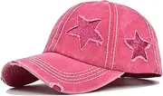 [Little Ant] Womens Ponytail Baseball Cap Vintage Style Baseball Cap Distressed Star Design
