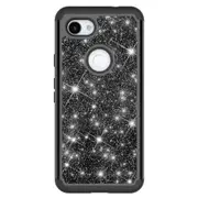 Glitter Powder Contrast Skin Shockproof Silicone + PC Protective Case for Google Pixel 3A (Black)