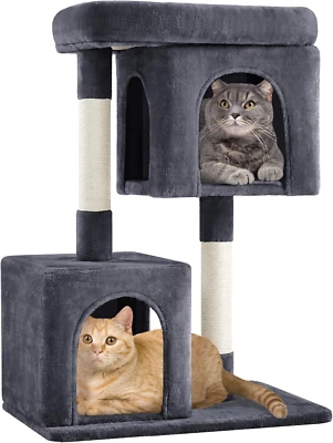 33.5In Cat Tree Tower for Indoor Cats W/2 Cozy Plush Condos, Oversized Perch & S