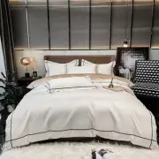 Embroidery Solid Color Bedding Set Cotton Duvet Cover Bed Flat Sheet Pillowcases