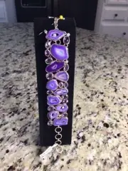 Amethyst Stone Bracelet Handcrafted with White Crystals.
