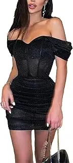 [Generic] Women's Off Shoulder Ruched Dress Sleeveless Club Party Shapewear Bodycon Corset Mini Dresses