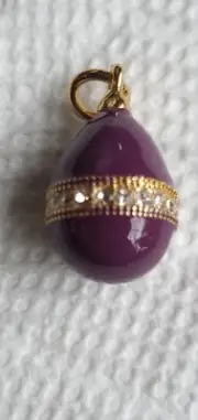 Goldtone and Purple Enamel Easter egg pendant