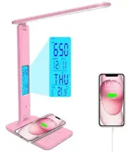 Desk Lamp with Wireless Charger, USB Charging Port, Dimmable Office Desk Pink
