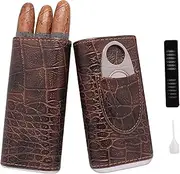 [AMANCY] Classy Black Brown Crocodile Pattern Leather Cigar Case with Cedar Wood Lined and Cutter