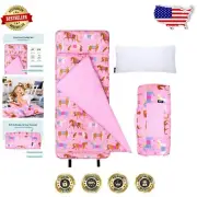 Cozy Cotton Nap Mat with Reusable Pillow for Kids - Travel-Friendly Design