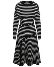 Alexander McQueen Mixed Buttons Striped Wool-Blend Dress