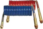 Tectran 20 Ft. VORTECX Air Brake Hose Coil Set | 12" Pigtail Tractor & Trailer Leads | Corrosion Resistant | Extreme Cold Weather Rated | Brass Handles | Red & Blue Set