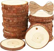 BetterJonny 30Pcs Wooden Discs, 6-7cm Round Log Kit With Hole - Unfinished Circles With Twine Raw Craft Wood for DIY, Crafts, Wedding, Christmas Decoration