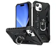 Military Grade Shockproof Protective Case for iphone 15 with Magnetic Kickstand Ring-Black