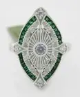 LAB CREATED COLOMBIAN 1 Ct EMERALDS & WHITE SAPPHIRES RING .925 Silver-NWT