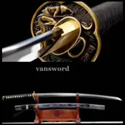 Japanese Katana Real Hamon Brass Samurai Sword T10 Steel Clay Tempered Full Tang