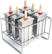 Set of 6 Stainless Steel Popsicle Mold, Homemade Ice Lolly Maker with Tray, 50 R