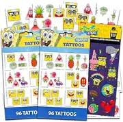 Spongebob Squarepants Temporary Tattoo Set for Kids - Spongebob Party Favors Bundle with 192 Temporary Tattoos For Goodie Bags Plus Bonus Spongebob Stickers (Spongebob Party Supplies)