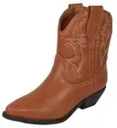 Soda Rigging-S Cognac Pu Pull On Pointed Close Toe Cowgirl Western Ankle Boots