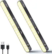 Ferswe 3000K Motion Sensor Light, Battery Level Display, 60 LED Under Cabinet Lighting, Dimmable Touch Led Light Bar, USB-C Rechargeable Light, Motion Sensor Light Indoor for Closet, Cabinet/2 Pack