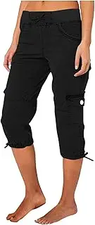 Womens Capri Pants for Summer Linen High Waist Pants Baggy Lightweight Comfy Casual Trousers Pockets 2025 Trendy