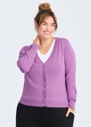 [TS] Taking Shape Mia Rib V-neck Natural Cardigan Size 16 in Dusty Lilac, Viscose - Plus Size Women's Clothing Dusty Lilac