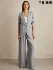 Reiss Blue Willow Petite Linen-Blend Single-Breasted Blazer (F43023) | $395