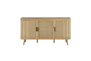 Design Square Mean 3-Doors Buffet Unit Sideboard Storage Cabinet Oak/Rattan