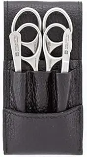 ZOHL SOLINGEN Manicure Scissors Set With Sapphire Nail File & Professional Eyebrow Tweezers in Black Leather Case (MAG-M74)