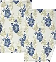 RPLIFE Blue and White Floral Hand Towels for Bathroom Set of 2, 28x16 Inch Soft Hand Towels, Gym Towels for Working Out
