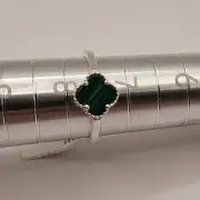 925 Sterling Silver Malachite Clover Ring Size 7.5