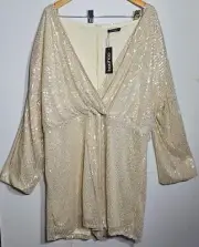 Boohoo Wrap Tie sequin playsuit Size 28 Silver Plus Free Postage BNWT
