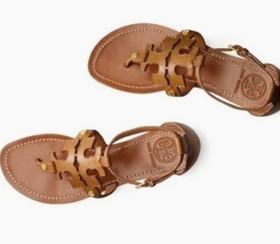 New Tory Burch Phoebe Size 9 Flat Thong Royal Tan Leather Sandals