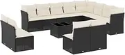 vidaxl Garden Sofa Set with 13-Piece Modular Black Poly Rattan Furniture with Storage and Cushions for Patio Terrace Backyard