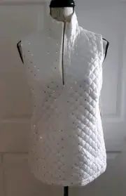 Kim Rogers Women S Sequin Quilted Vest Casual Atlas Ivory High Neck Softs NEW