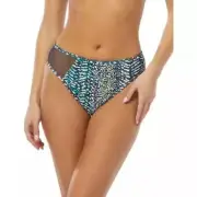 Vince Camuto High Leg Bikini Bottom Size S Blue Multi Midnight New Mesh Inset