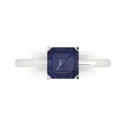1.5Ct Asscher Cut Blue Sapphire Solid Gold Solitaire Engagement Promise Ring