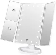 FIME Makeup Mirror with 3X/2X/1X Magnification| 21 LED Lights, 180 Rotation, Touch Screen, Dual Power Options | Portable Travel Mirror with Light for Beauty & Vanity| Ideal for Gifts (White)