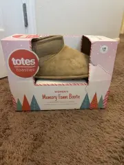 New Totes Toasties Women’s Memory Foam Slippers LARGE (8-9) Beige Tan Booties