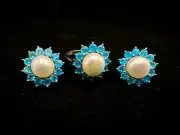 Pearl 10 mm decorate apatite 3 mm Ring Earring 925 sterling silver