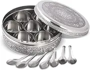 KSJONE Designer Spice Container Masala Dabba With 7 Compartments, Stainless Steel Spice Box Indian Masala Dabba with Transparent Lid, 20cm