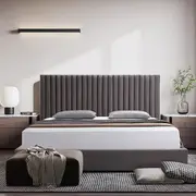 Hillsdale Bed Frame Polyester Fabric Padded Upholstery High Quality Slats Polished Stainless Steel Feet