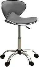 Ergonomic Salon Spa Stool Grey Faux Leather with Adjustable Height 46.5 x 48.5 x (69.5-83.5) cm - 360° Swivel, Foam Filled, Chromed Steel Base, Mobile with Casters