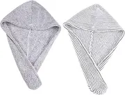 minkissy 2Pcs Super Absorbent Hair Dry Caps Quick Drying Fleece Hair Towels for Home Use Thick Shower Caps and Stripes