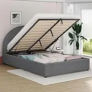 ALFORDSON Bed Frame, Howell Queen Size Bed with Padded Headboard, Gas Lift Beds Frame with Storage for Bedroom, Apartment, Living Room and Office, Grey Fabric