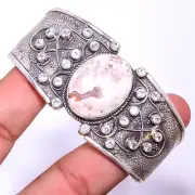 Rosetta Jasper & White Topaz Gemstone 925 Sterling Silver Cuff Adst. T994
