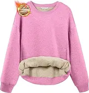 SANTINY Women's Fleece Sherpa Lined Sweatshirt Warm Winter Pullover Sweaters Cozy Thick Crewneck Sweatshirts with Pockets