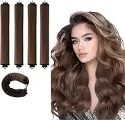 AORVP Heatless Hair Curler, Flexible Satin Long Hair Rollers, Sleep-In Wave Hair Curlers - Overnight Curls with Flexi Rods for Long/Medium Hair - No Heat, No Hassle (4 Pcs) (Brown, Universal Adults)